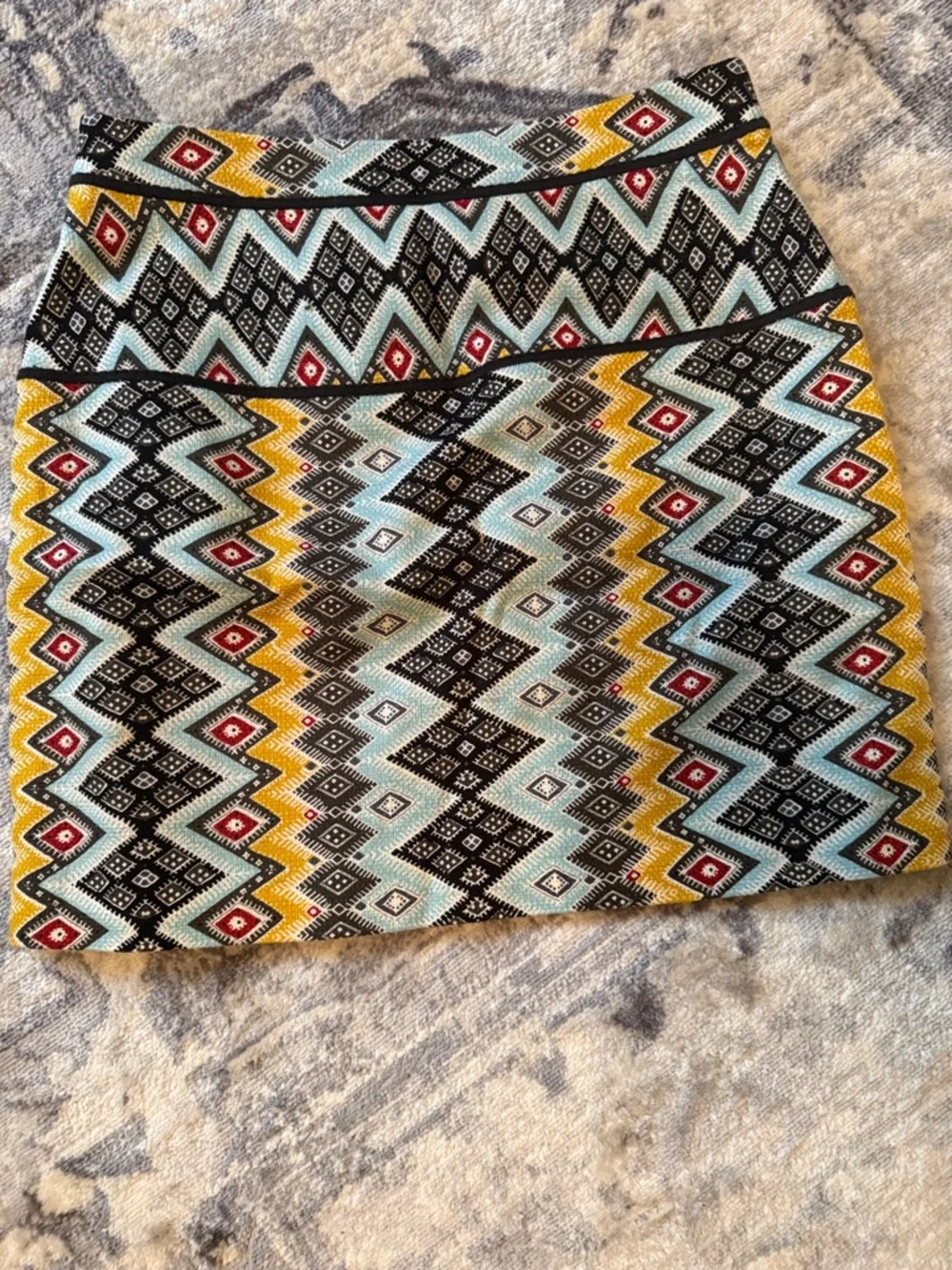 LOFT Geometric Multi-Color Knit Mini Skirt - Yellow, Black & Light Blue